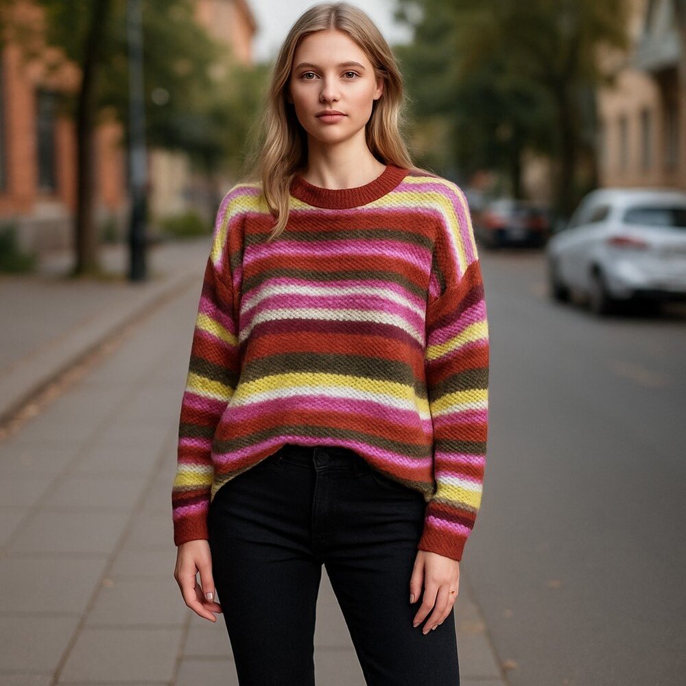 NWOT American Eagle Outfitters Multicolored Rainbows Striped Knit Sweater